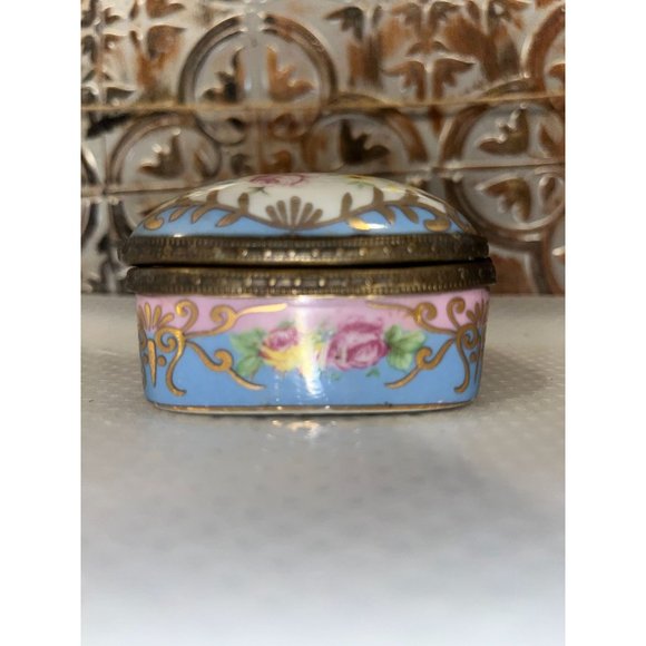 Hand Painted Floral Trinket Box Vintage Hinged Porcelain - Picture 5 of 8